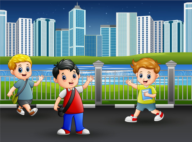 在城市公园里快乐的孩子们图片下载