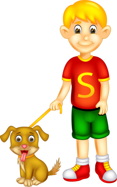 有趣的男孩和狗卡通图片下载