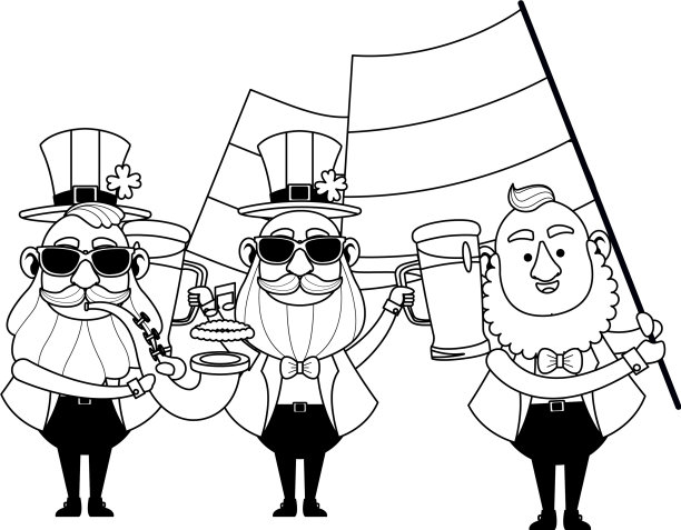 有趣的圣帕特里克精灵卡通黑色和图片下载