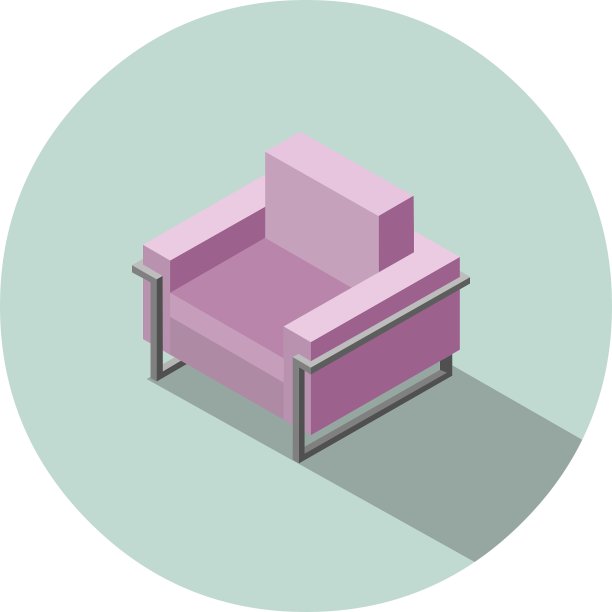 等距现代粉红色扶手椅3d平面室内图片下载