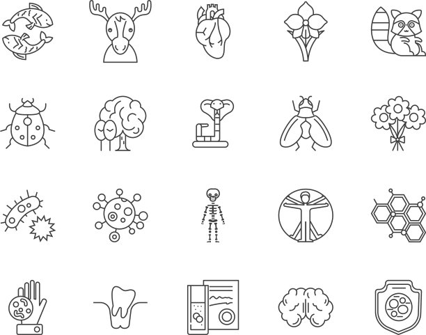 生物学线性图标符号集图片下载