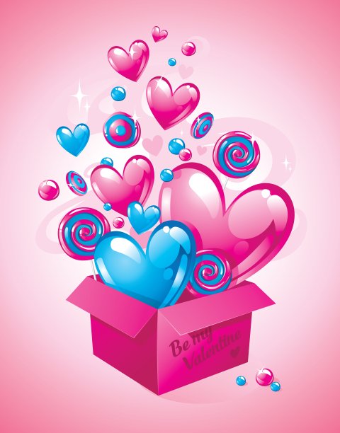 魔法盒与心和糖果情人节图片下载