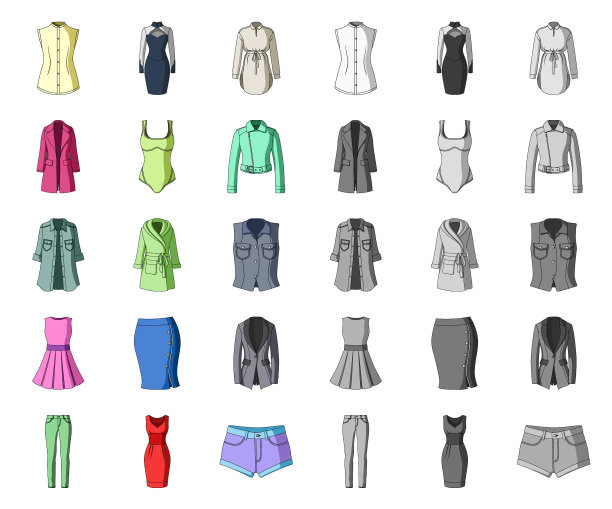 妇女服装卡通mono图标设置图片下载