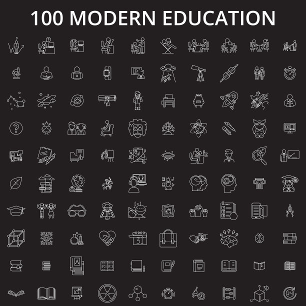 可编辑的教育线性图标集图片下载