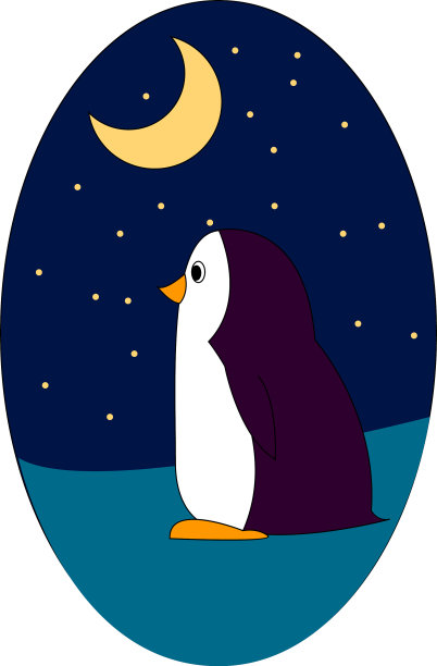 紫色的企鹅在夜晚的白色背景图片下载