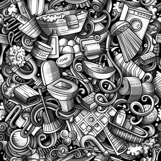 浴室手绘卡通无缝涂鸦图片下载