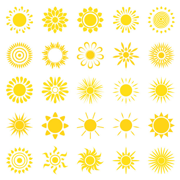 太阳图标设置在白色背景的图形和图片下载