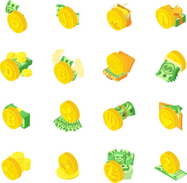 加密货币图标设置等距风格图片下载