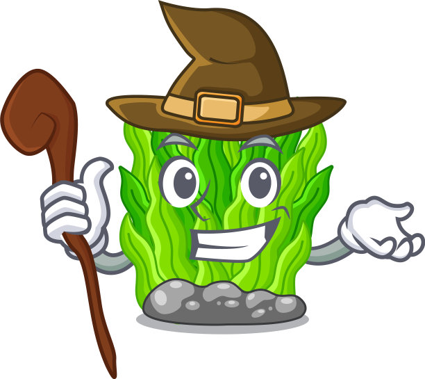 女巫迷你绿色海藻上面的吉祥物表图片下载