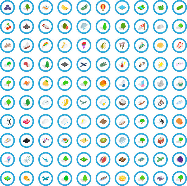 100个弹簧图标设置等距3d风格图片下载
