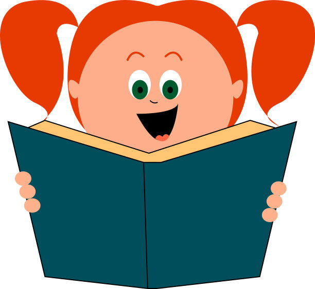 可爱的女孩读一本书在白色的背景图片下载