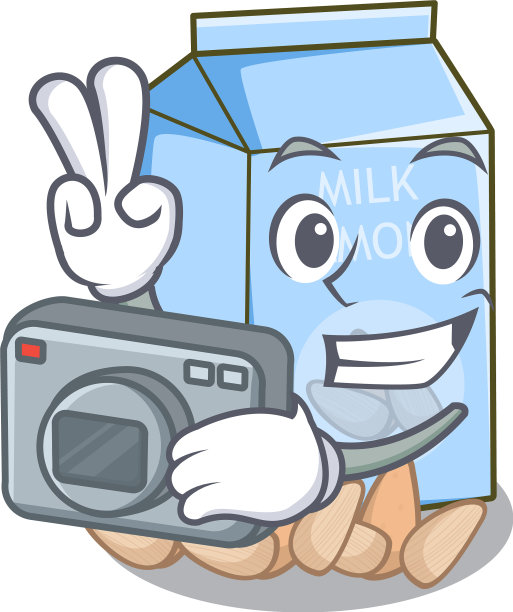 摄影师在卡通瓶杏仁牛奶图片下载