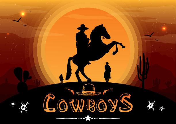 马背上的牛仔剪影图片下载