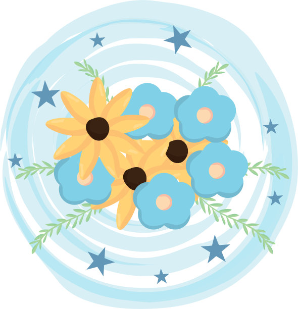 花和叶装饰用油漆和星星图片下载