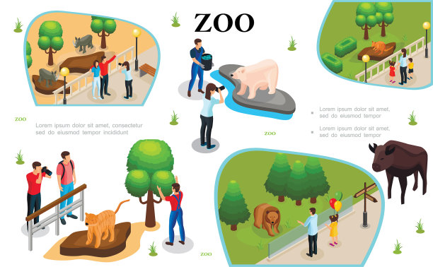 等距动物园多彩的组成图片下载