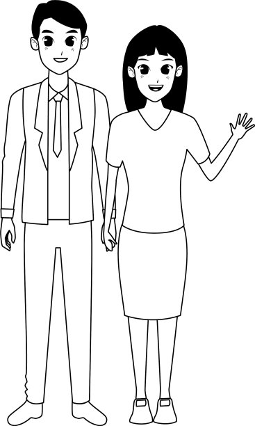 年轻的成年夫妇问候卡通黑色和图片下载