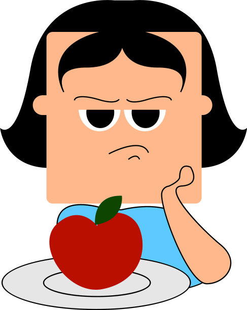 女孩节食吃苹果在白色的背景图片下载