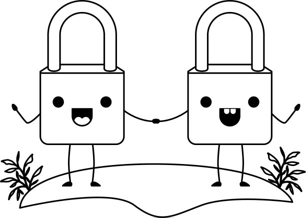 安全的挂锁，一对可爱的角色图片下载