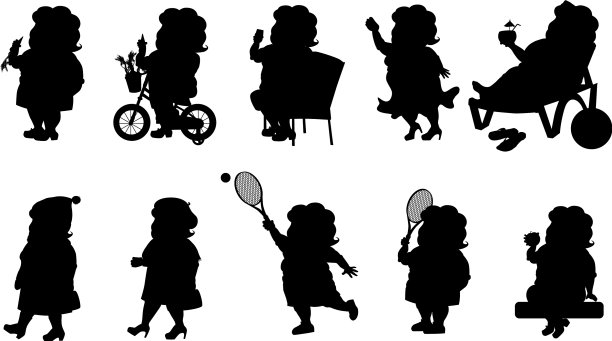 设置-一个胖女人在不同的情况下黑色图片下载