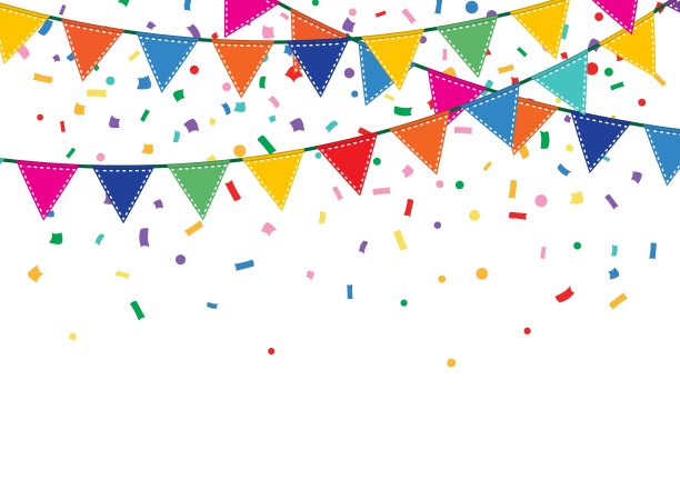 节日背景与花环和五彩纸屑图片下载