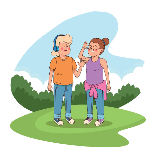 青少年朋友在公园卡通图片下载