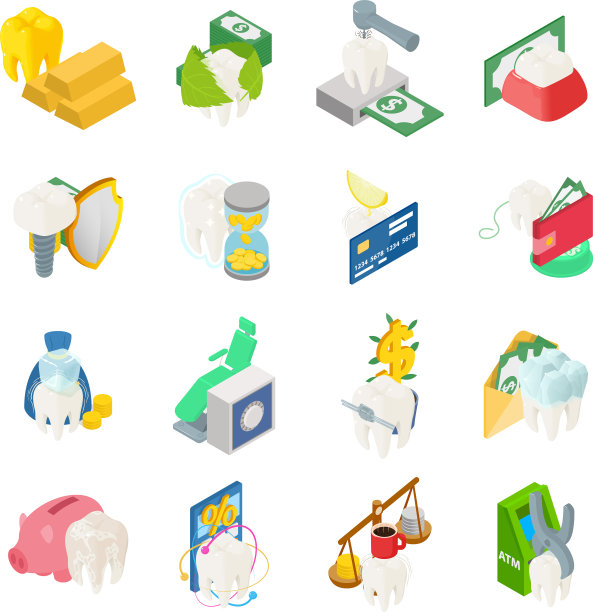 顶级牙医图标设置等距样式图片下载