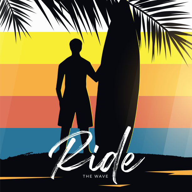 冲浪者与冲浪板在多彩的梯度图片下载