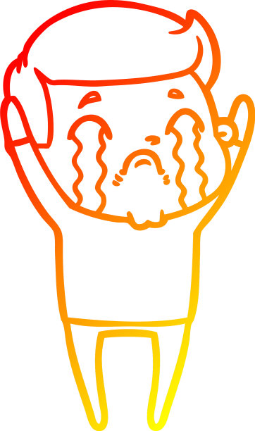 温暖的梯度线画卡通男人哭泣图片下载