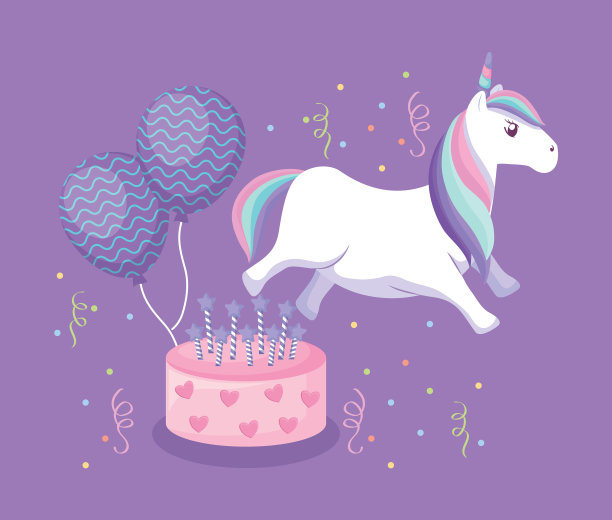 有蛋糕和气球的可爱独角兽图片下载