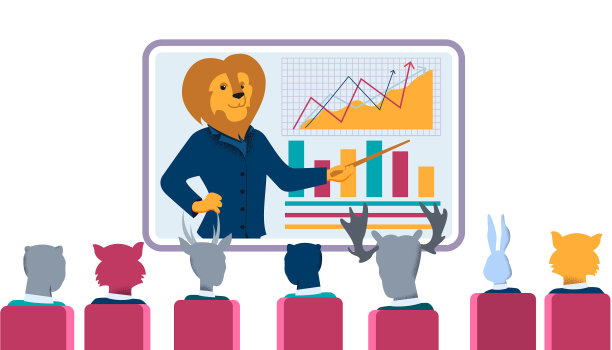 狮子训练师在大屏幕上点信息图表数据图片下载