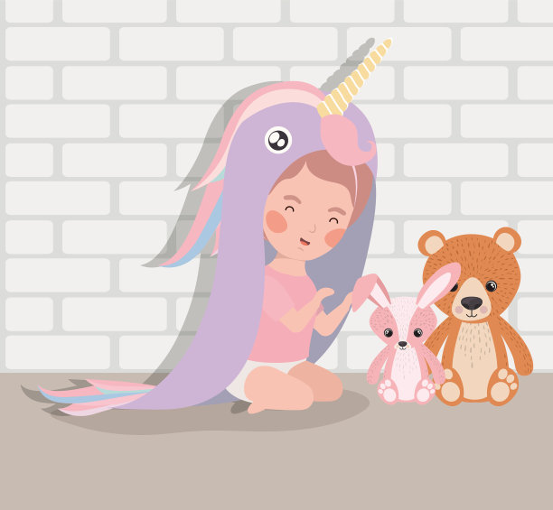 带着毛绒玩具和服装的小女孩图片下载