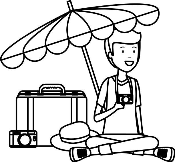 带着旅行箱和雨伞的游客图片下载