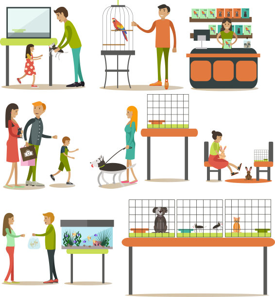 一套动物园-商店概念平面风格的设计图片下载