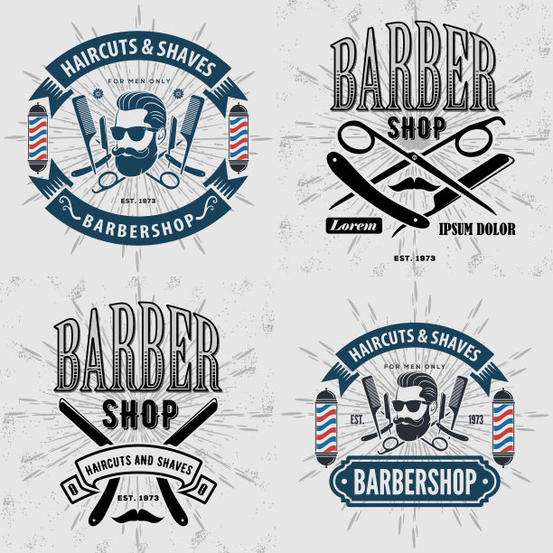 设置老式理发店标识或徽章图片下载