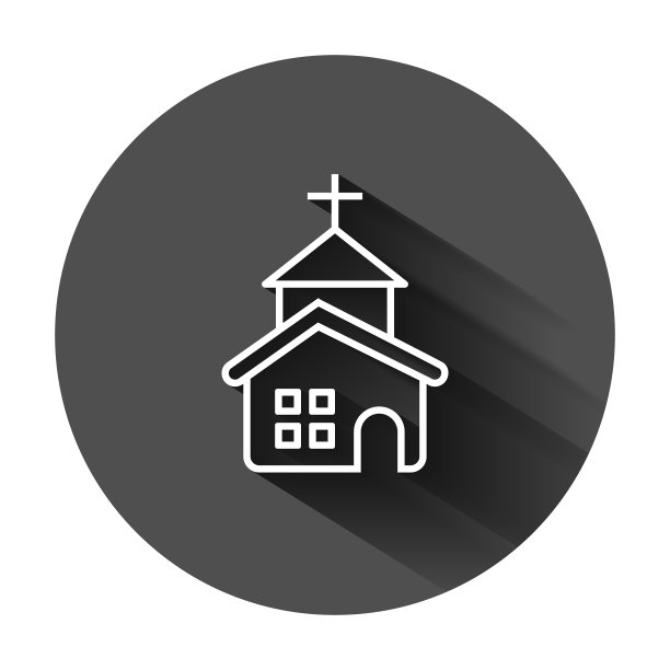 黑色圆形背景上的教堂图标图片下载