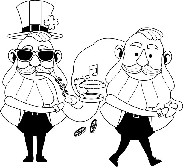 有趣的圣帕特里克精灵卡通黑色和图片下载