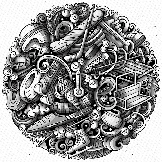 冬季运动手绘圆形涂鸦图片下载