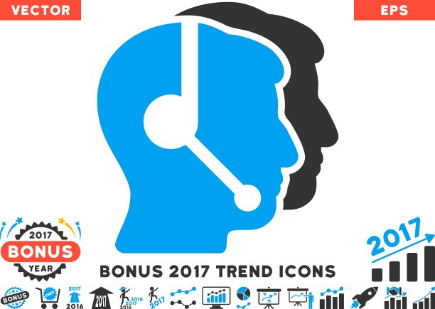 呼叫中心运营商平面图标与2017奖金图片下载