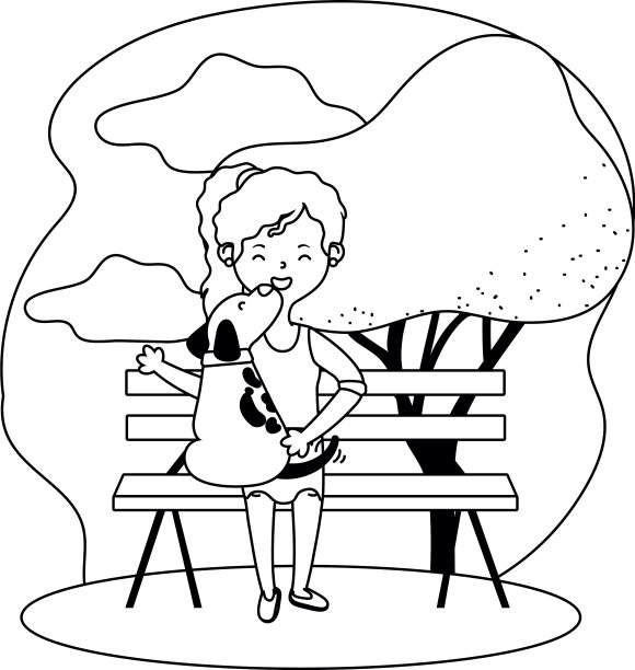 女孩与狗卡通设计图片下载