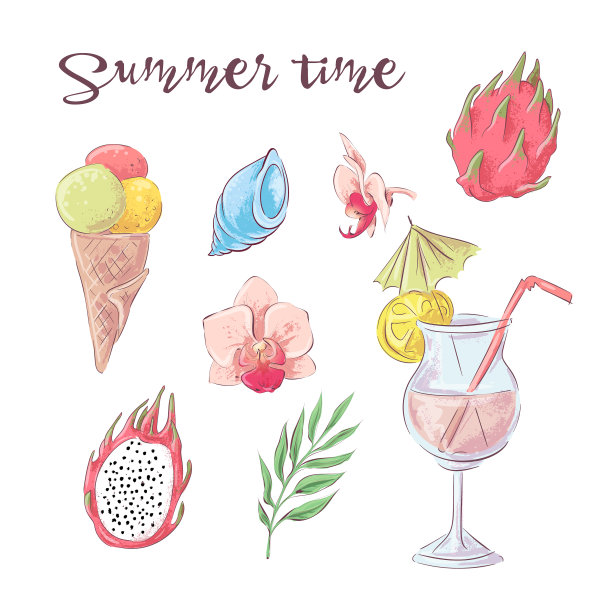 集鸡尾酒冰淇淋和热带水果图片下载