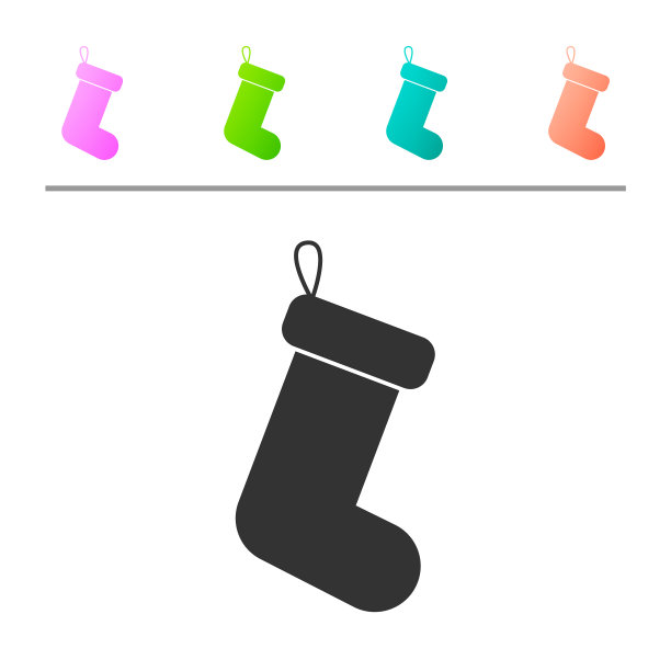 灰色的圣诞袜图标孤立在白色图片下载