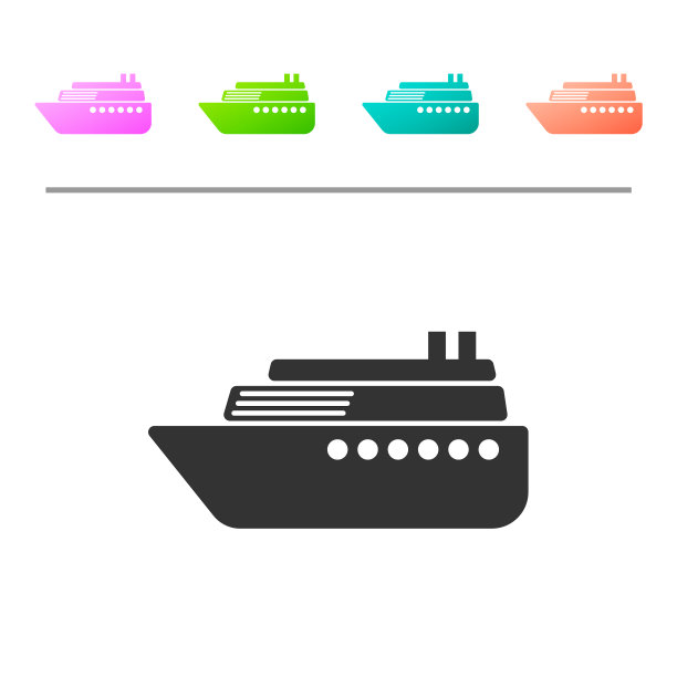 灰色船图标孤立在白色背景设置图片下载