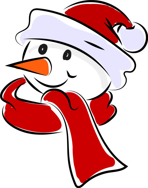 白色背景上围着红围巾的快乐雪人素材图片