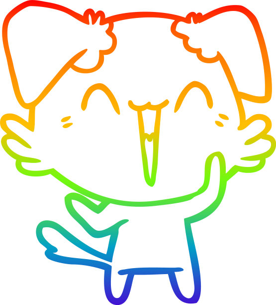 彩虹梯度线画快乐的小狗图片下载