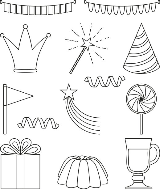 13线条艺术黑白方元素集图片下载