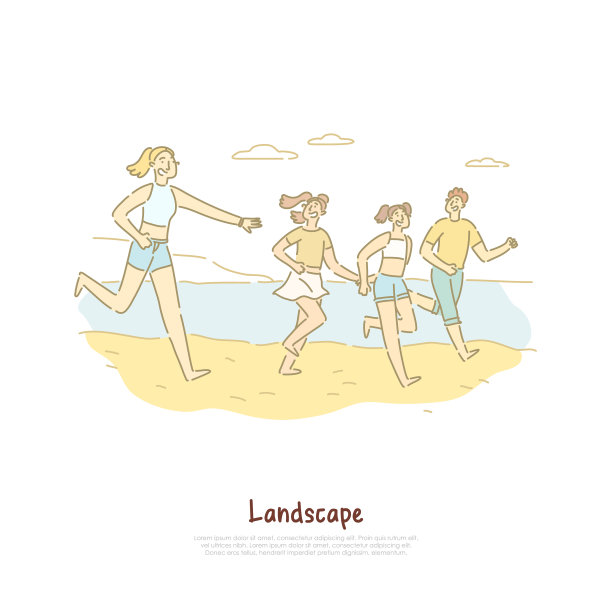 快乐的人在海边跑步，海边的朋友旅游图片下载