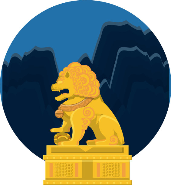 中国的金狮雕像与夜景图片下载