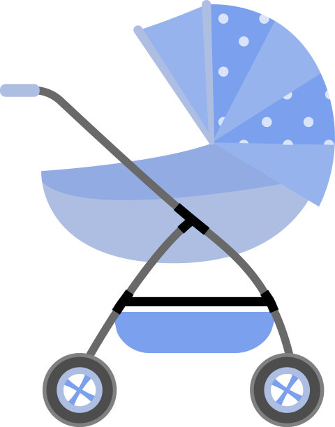 可爱的新生蓝色婴儿车与斑点的材料图片下载