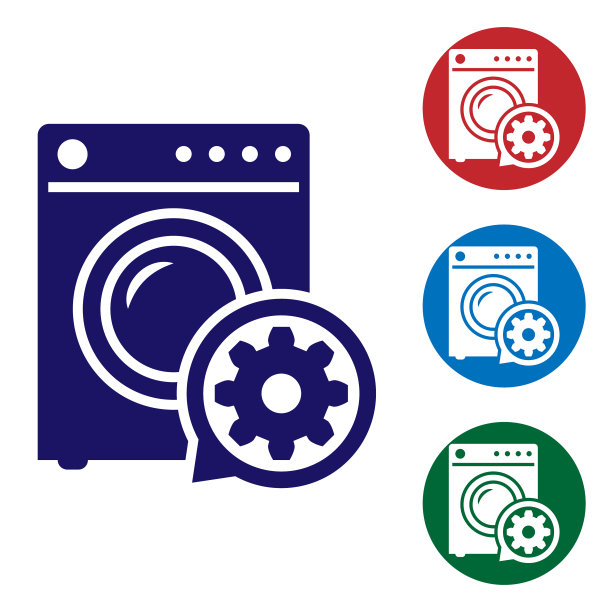 蓝色的垫圈和齿轮图标隔离在白色上图片下载