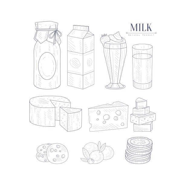 牛奶和乳制品孤立图标手绘图片下载